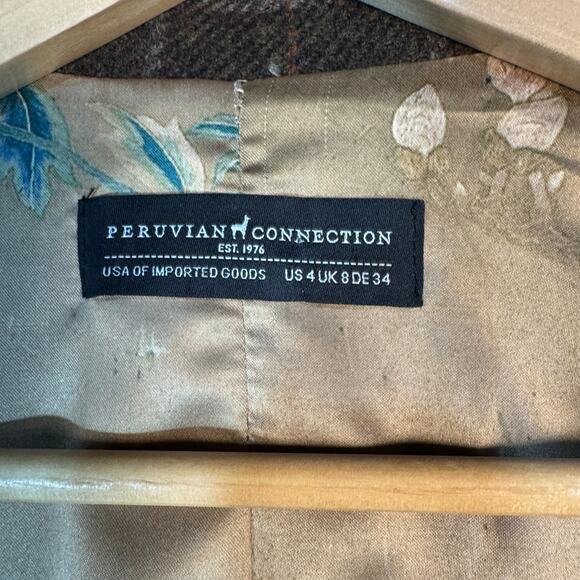 Peruvian Connection Plaid Tartan Belmont Blazer Brown Orange 100% Lambswool Sz 4 - Picture 6 of 13